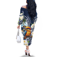 Hafa Adai Guam Family Matching Off The Shoulder Long Sleeve Dress and Hawaiian Shirt Sihek Guam Kingfisher with Guasali