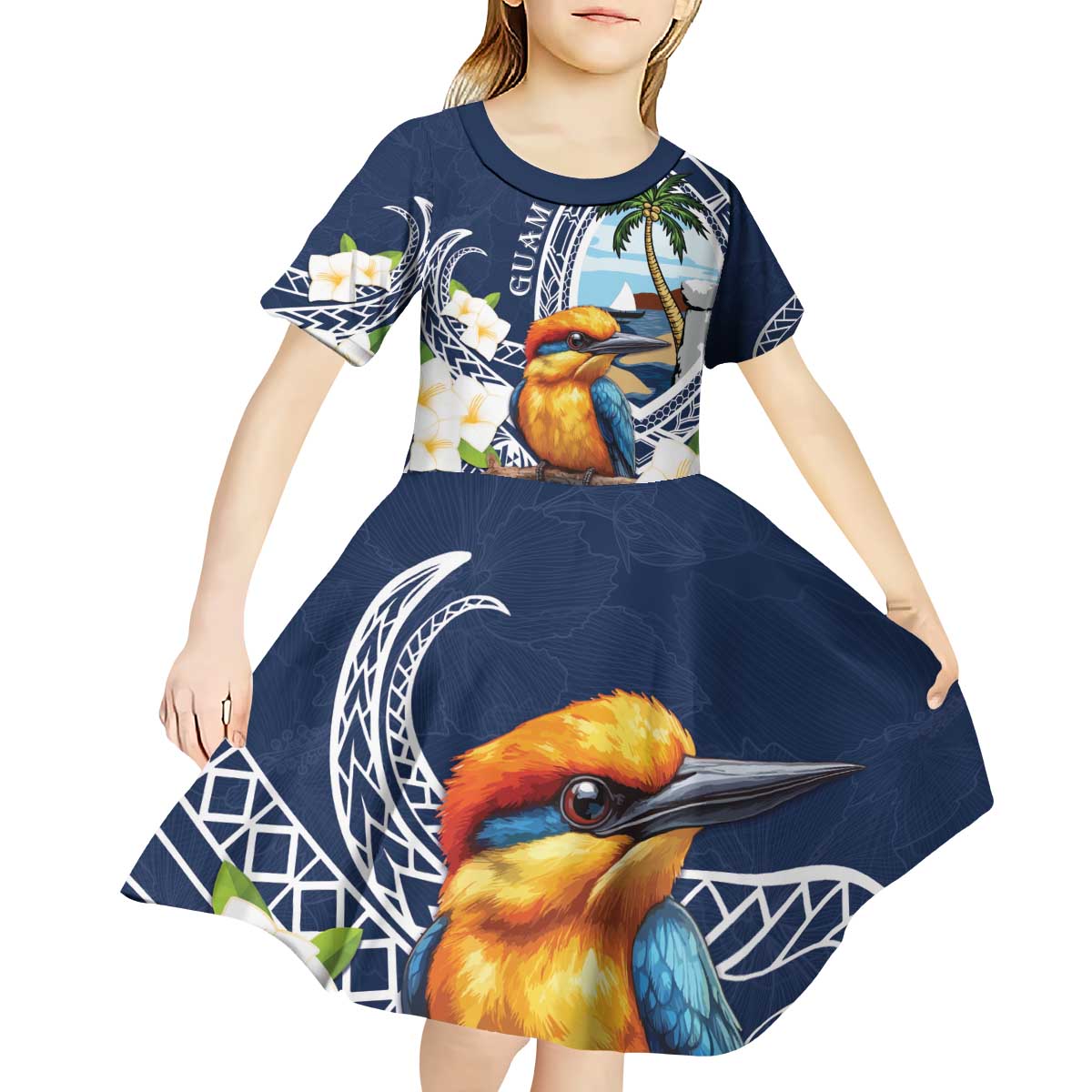 Hafa Adai Guam Kid Short Sleeve Dress Sihek Guam Kingfisher with Guasali