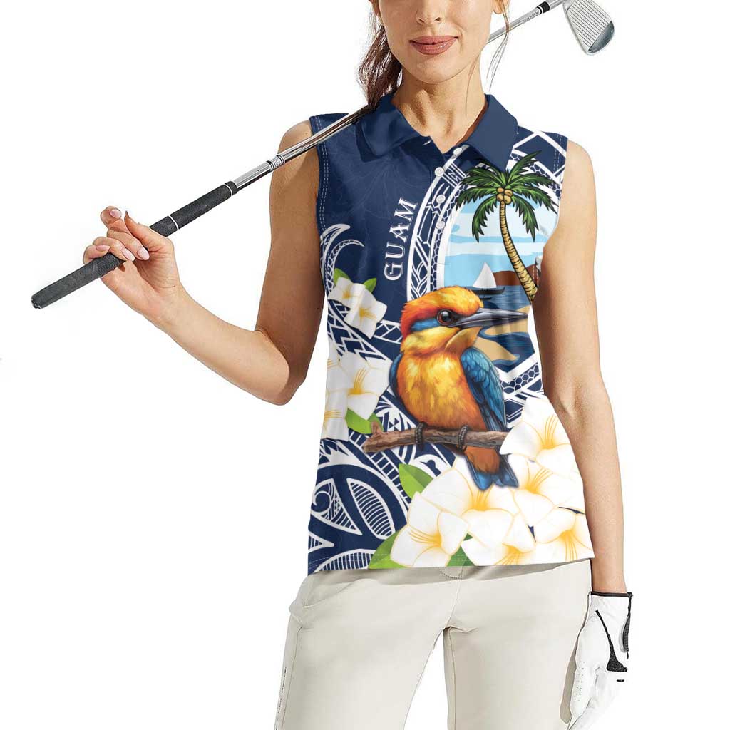 Hafa Adai Guam Women Sleeveless Polo Shirt Sihek Guam Kingfisher with Guasali