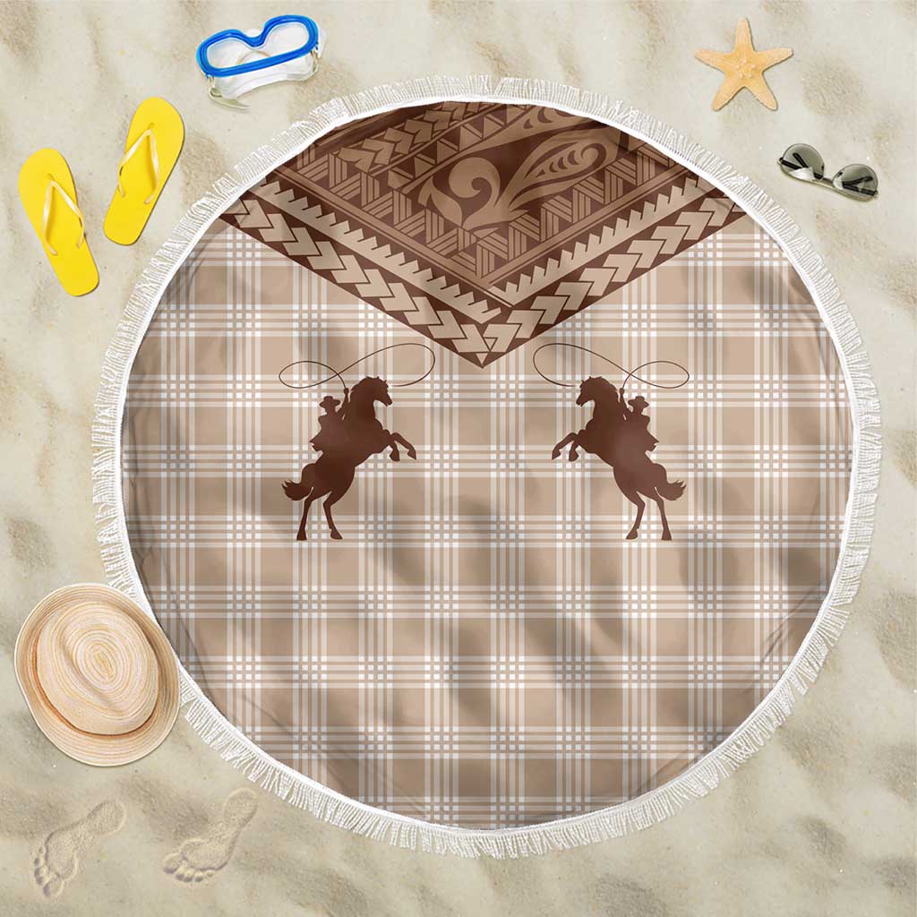 Aloha Hawaii Cowboys Paniolo Beach Blanket Beige Palaka LT7 One Size 150cm Beige - Polynesian Pride