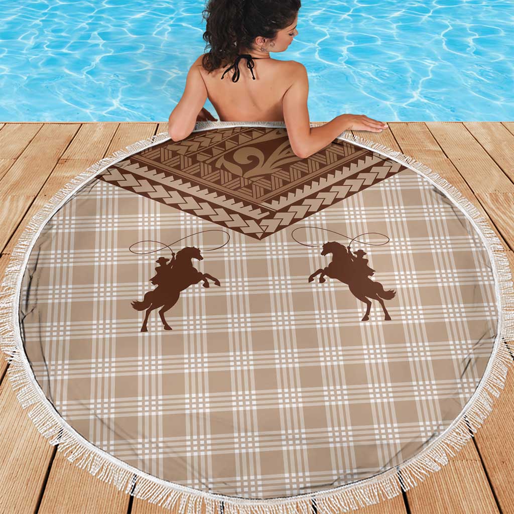 Aloha Hawaii Cowboys Paniolo Beach Blanket Beige Palaka LT7 - Polynesian Pride
