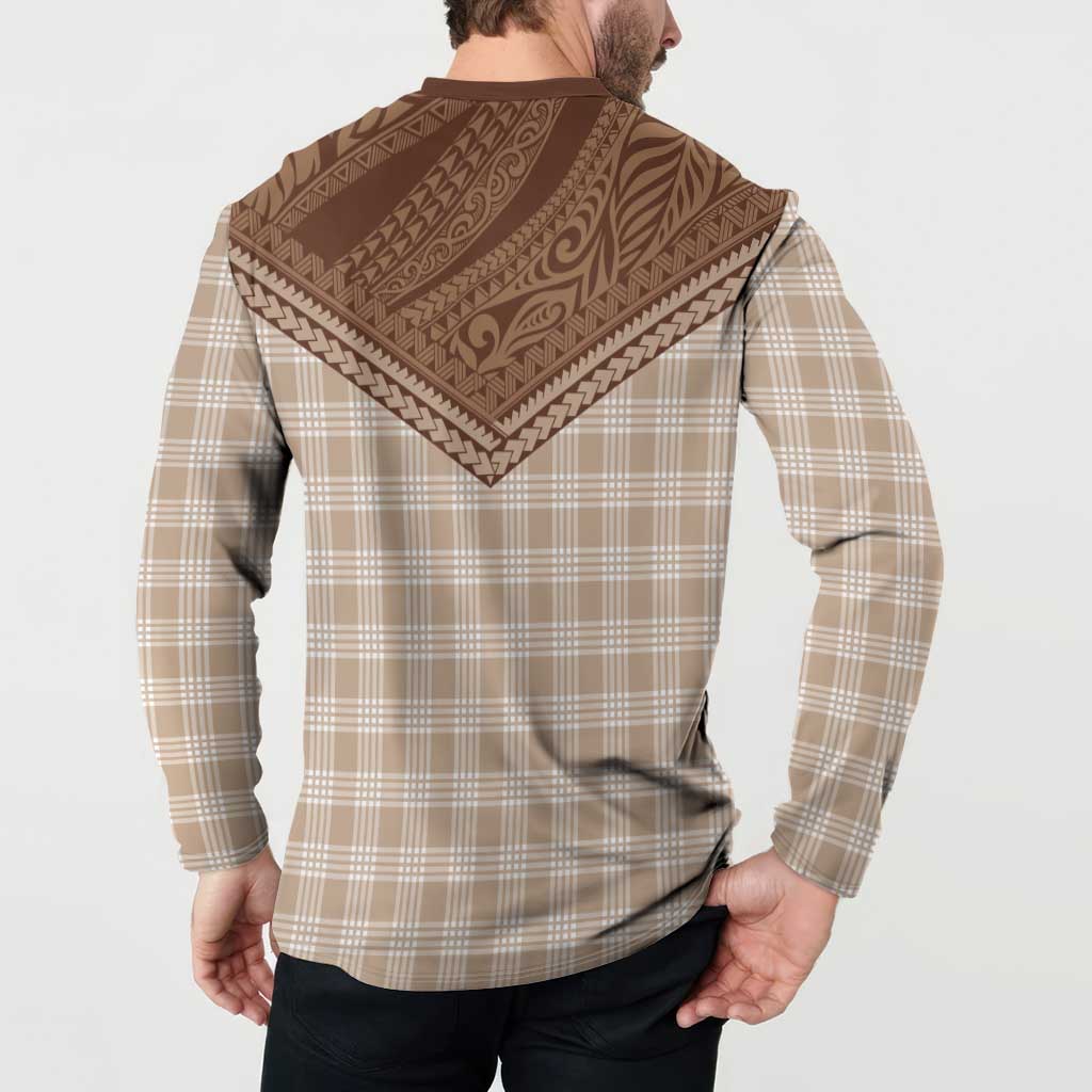 Aloha Hawaii Cowboys Paniolo Button Sweatshirt Beige Palaka - Polynesian Pride