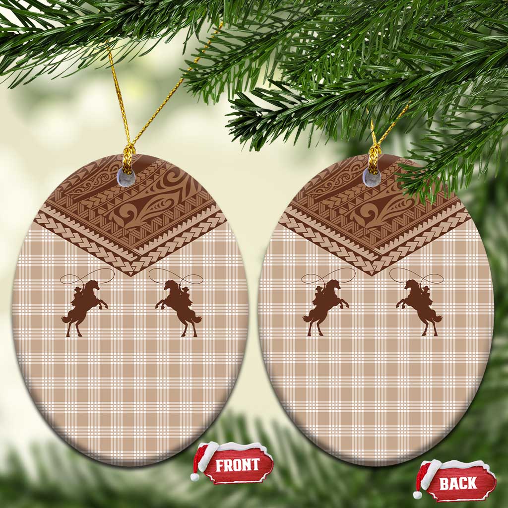Aloha Hawaii Cowboys Paniolo Ceramic Ornament Beige Palaka - Polynesian Pride