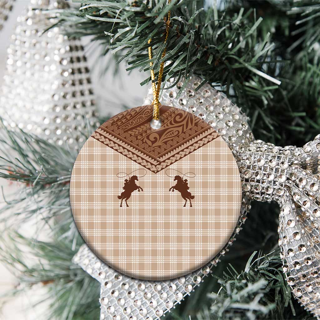 Aloha Hawaii Cowboys Paniolo Ceramic Ornament Beige Palaka - Polynesian Pride