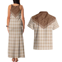 Aloha Hawaii Cowboys Paniolo Couples Matching Tank Maxi Dress and Hawaiian Shirt Beige Palaka - Polynesian Pride