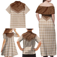 Aloha Hawaii Cowboys Paniolo Family Matching Off Shoulder Maxi Dress and Hawaiian Shirt Beige Palaka - Polynesian Pride