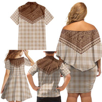 Aloha Hawaii Cowboys Paniolo Family Matching Off Shoulder Short Dress and Hawaiian Shirt Beige Palaka - Polynesian Pride