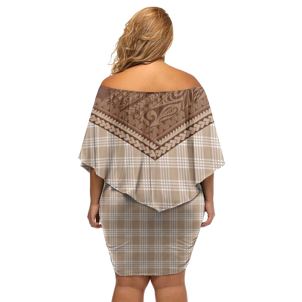 Aloha Hawaii Cowboys Paniolo Family Matching Off Shoulder Short Dress and Hawaiian Shirt Beige Palaka - Polynesian Pride