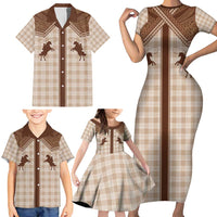 Aloha Hawaii Cowboys Paniolo Family Matching Short Sleeve Bodycon Dress and Hawaiian Shirt Beige Palaka - Polynesian Pride