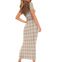 Aloha Hawaii Cowboys Paniolo Family Matching Short Sleeve Bodycon Dress and Hawaiian Shirt Beige Palaka - Polynesian Pride