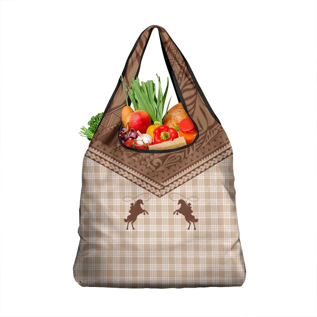 Aloha Hawaii Cowboys Paniolo Grocery Bag Beige Palaka - Polynesian Pride