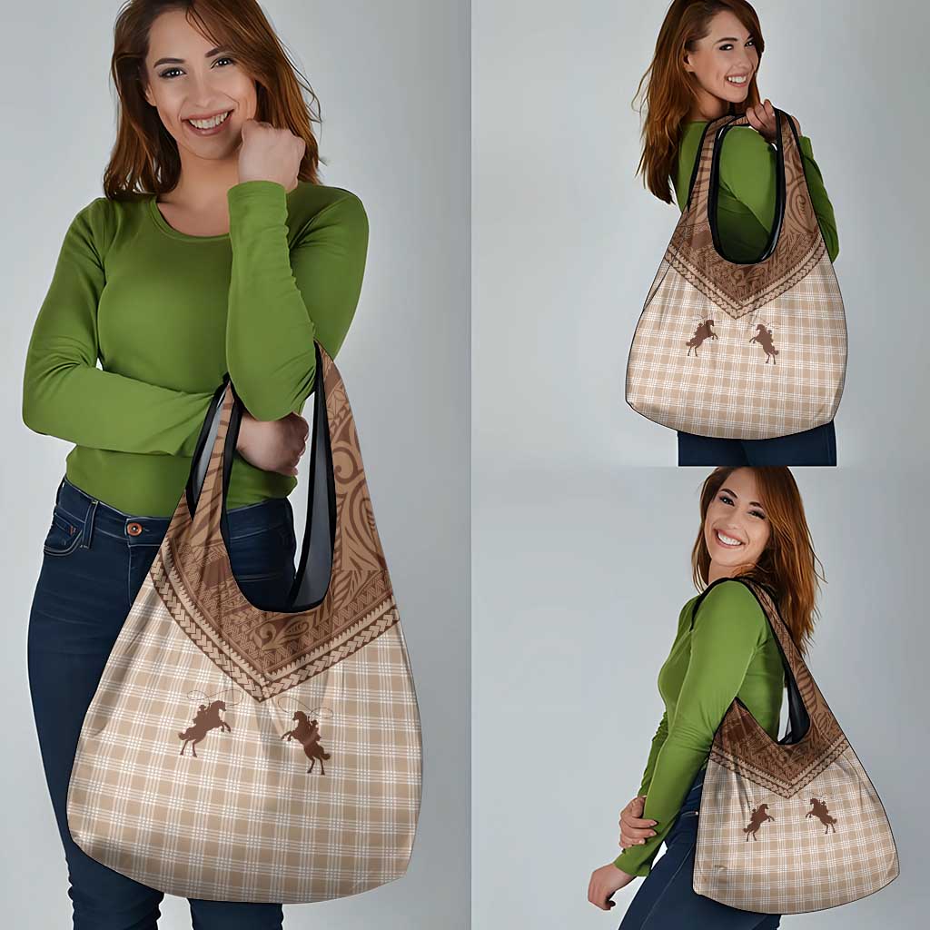 Aloha Hawaii Cowboys Paniolo Grocery Bag Beige Palaka - Polynesian Pride