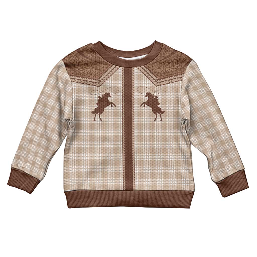 Aloha Hawaii Cowboys Paniolo Kid Ugly Christmas Sweater Beige Palaka - Polynesian Pride