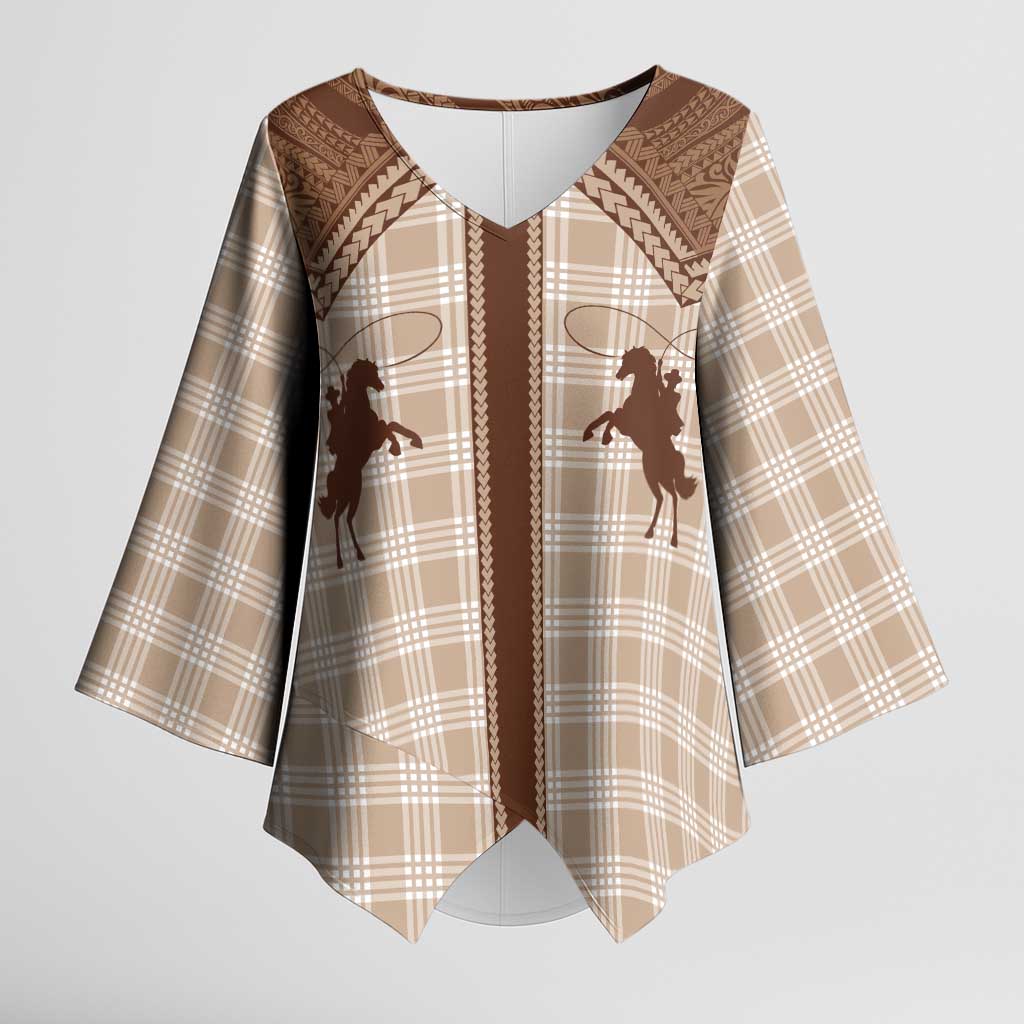 Aloha Hawaii Cowboys Paniolo Kimono Sleeve Blouse Beige Palaka - Polynesian Pride
