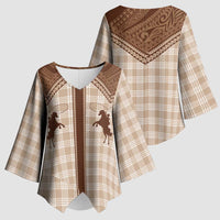 Aloha Hawaii Cowboys Paniolo Kimono Sleeve Blouse Beige Palaka - Polynesian Pride