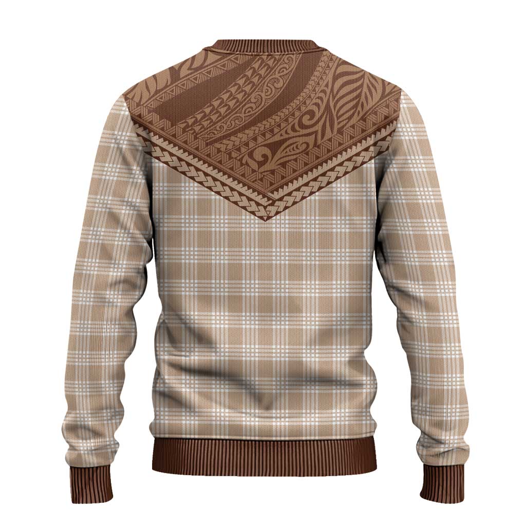 Aloha Hawaii Cowboys Paniolo Ugly Christmas Sweater Beige Palaka - Polynesian Pride