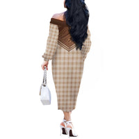 Aloha Hawaii Cowboys Paniolo Off The Shoulder Long Sleeve Dress Beige Palaka - Polynesian Pride