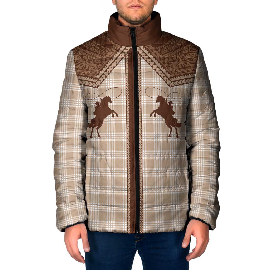 Aloha Hawaii Cowboys Paniolo Padded Jacket Beige Palaka - Polynesian Pride