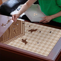 Aloha Hawaii Cowboys Paniolo Puzzle Beige Palaka - Polynesian Pride