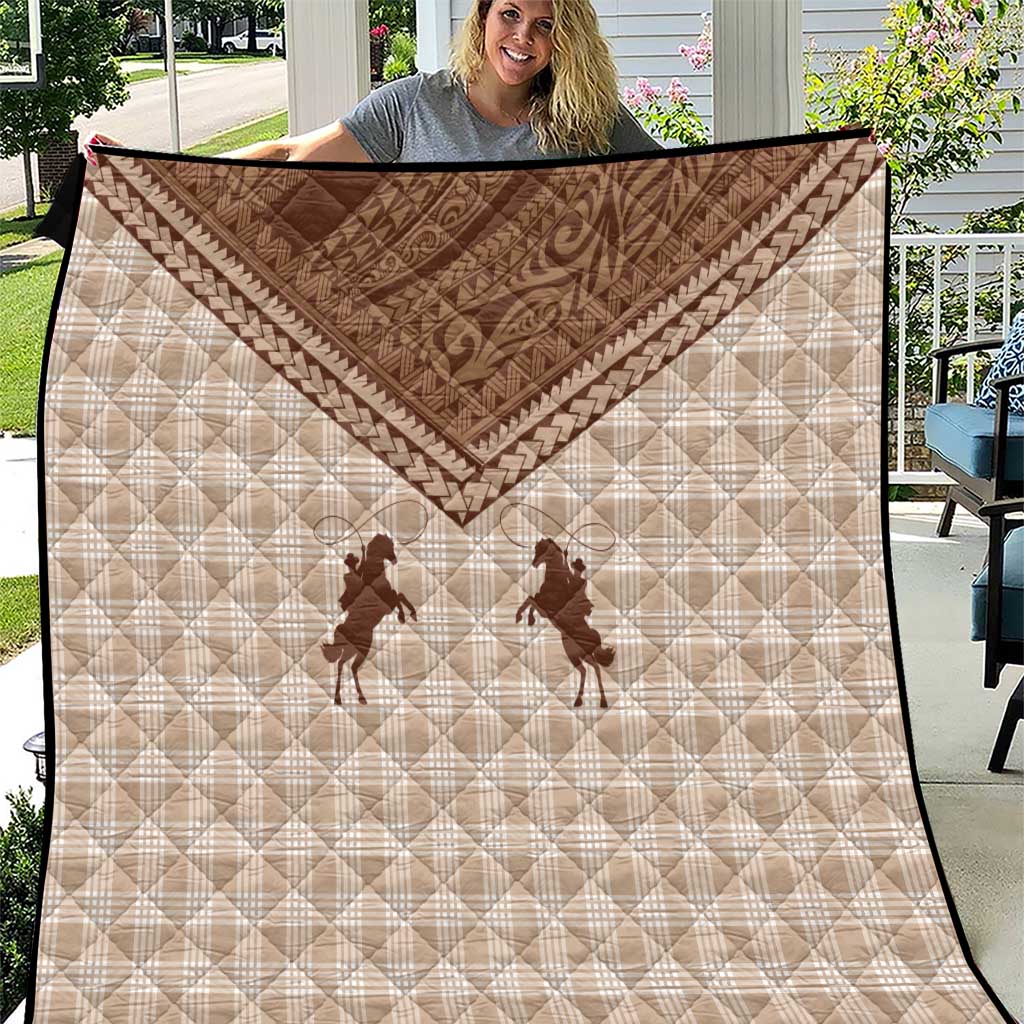 Aloha Hawaii Cowboys Paniolo Quilt Beige Palaka - Polynesian Pride
