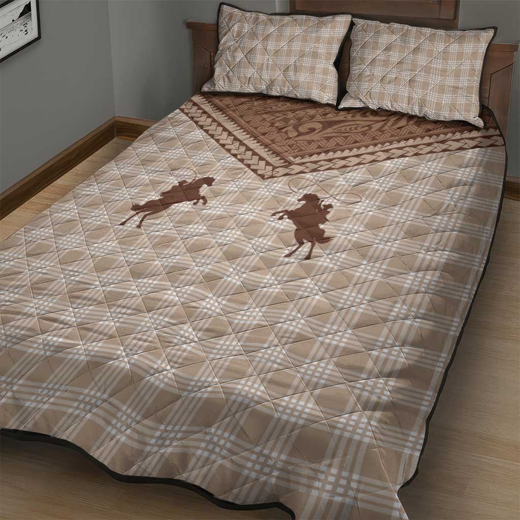 Aloha Hawaii Cowboys Paniolo Quilt Bed Set Beige Palaka - Polynesian Pride
