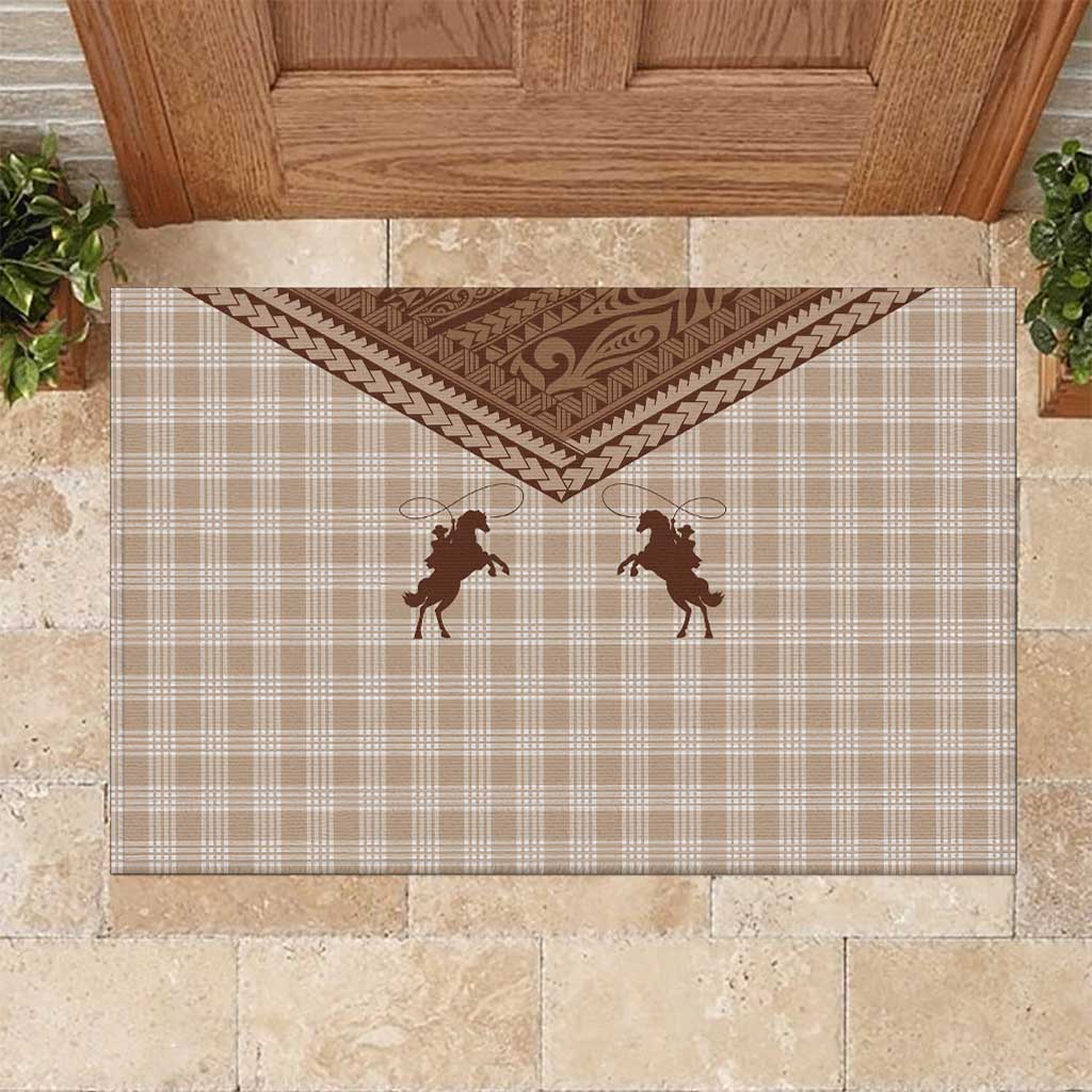 Aloha Hawaii Cowboys Paniolo Rubber Doormat Beige Palaka - Polynesian Pride
