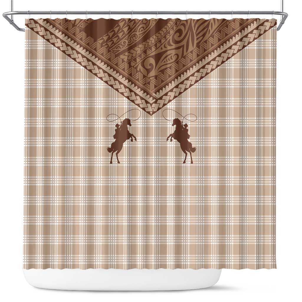 Aloha Hawaii Cowboys Paniolo Shower Curtain Beige Palaka - Polynesian Pride