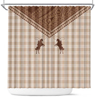 Aloha Hawaii Cowboys Paniolo Shower Curtain Beige Palaka - Polynesian Pride
