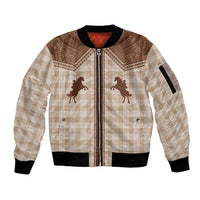 Aloha Hawaii Cowboys Paniolo Sleeve Zip Bomber Jacket Beige Palaka - Polynesian Pride