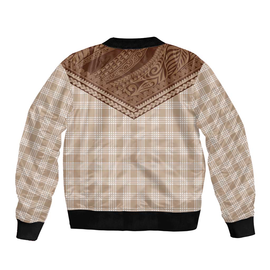 Aloha Hawaii Cowboys Paniolo Sleeve Zip Bomber Jacket Beige Palaka - Polynesian Pride