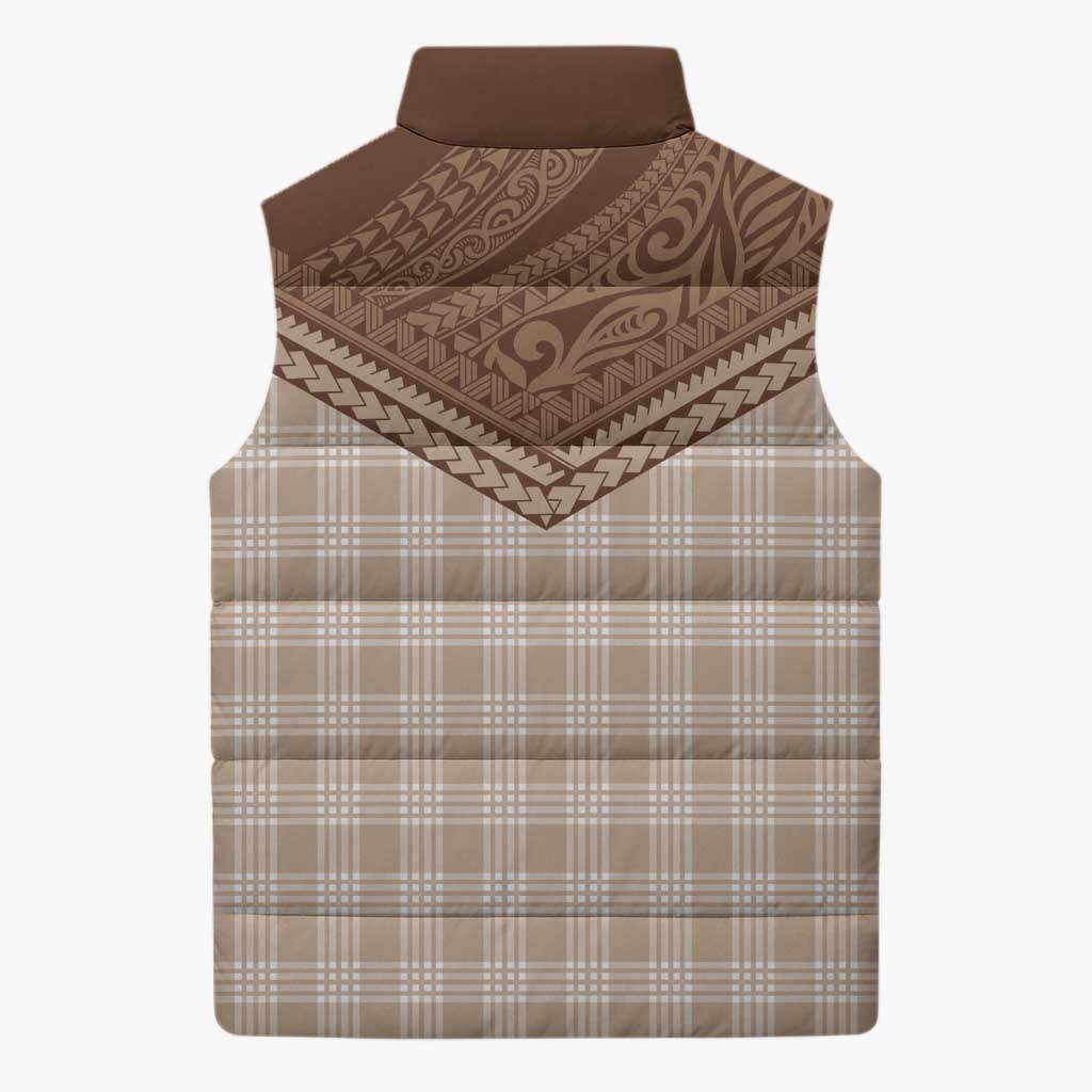 Aloha Hawaii Cowboys Paniolo Sleeveless Puffer Jacket Beige Palaka - Polynesian Pride