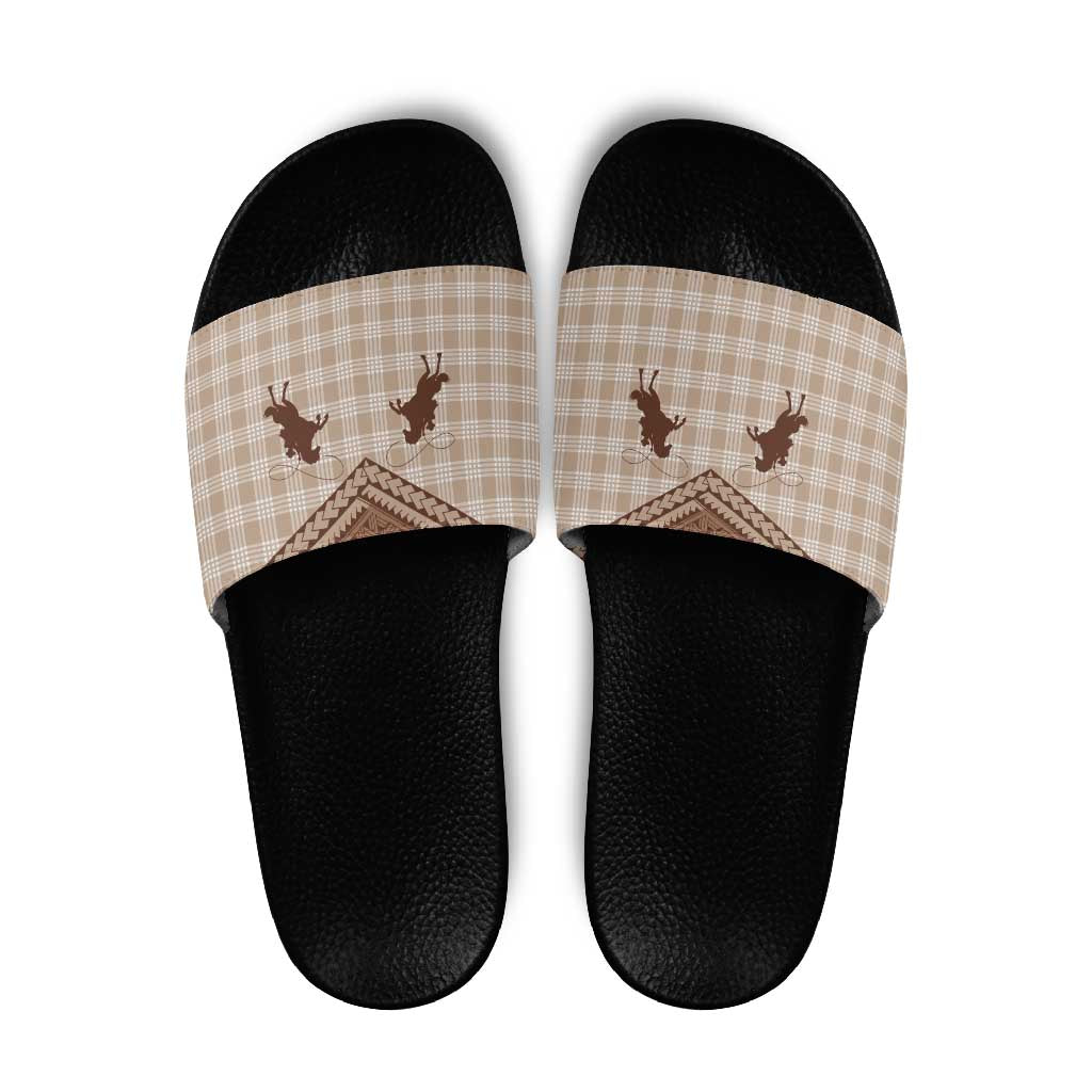 Aloha Hawaii Cowboys Paniolo Slide Sandals Beige Palaka - Polynesian Pride