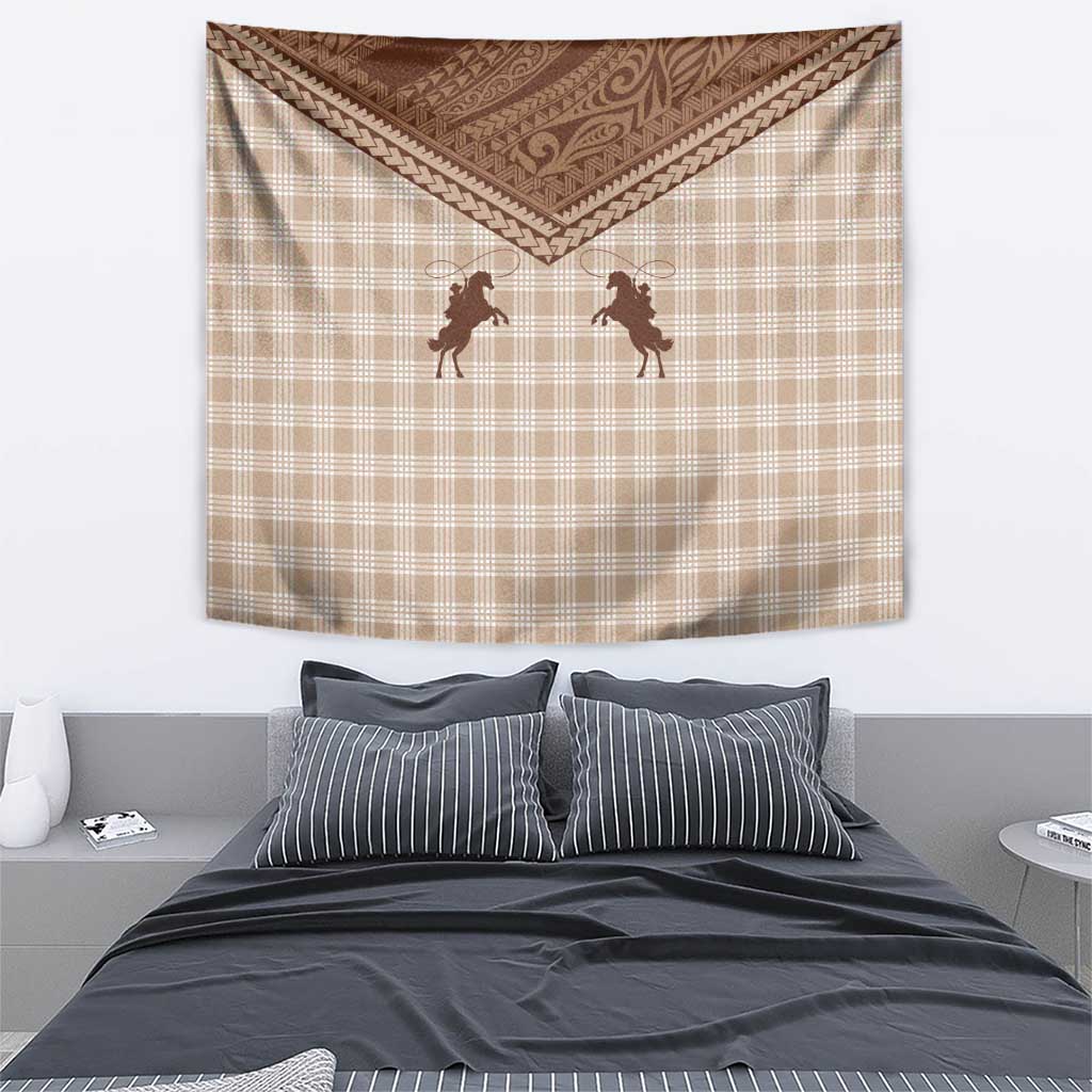 Aloha Hawaii Cowboys Paniolo Tapestry Beige Palaka - Polynesian Pride