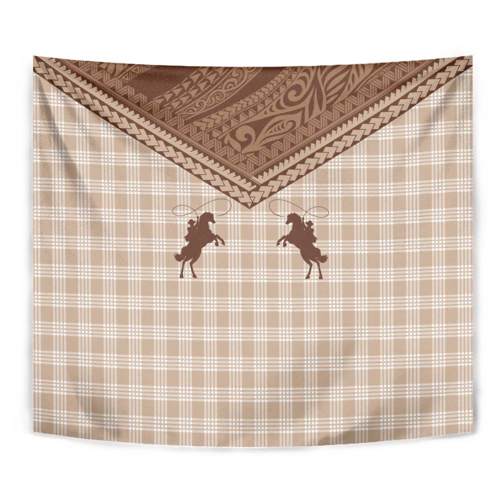 Aloha Hawaii Cowboys Paniolo Tapestry Beige Palaka - Polynesian Pride