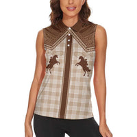 Aloha Hawaii Cowboys Paniolo Women Sleeveless Polo Shirt Beige Palaka - Polynesian Pride