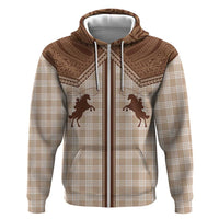 Aloha Hawaii Cowboys Paniolo Zip Hoodie Beige Palaka - Polynesian Pride