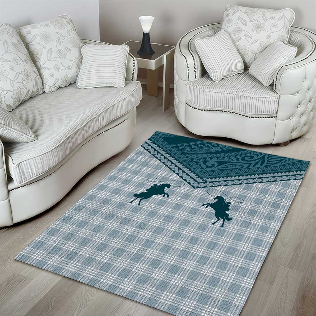 Aloha Hawaii Cowboys Paniolo Area Rug Teal Palaka - Polynesian Pride