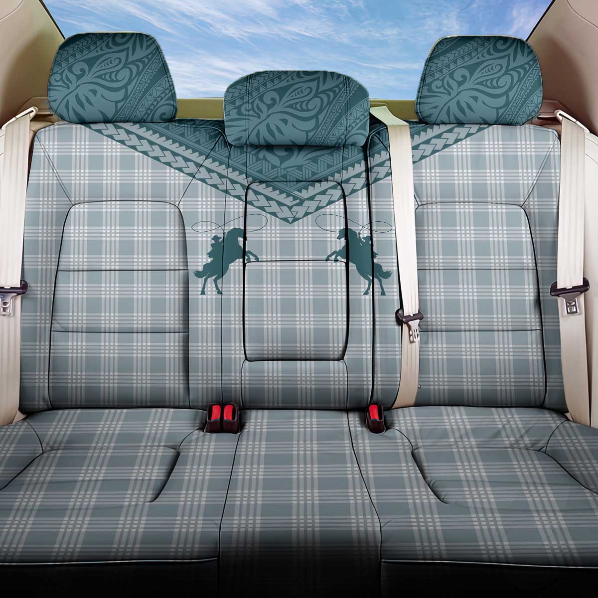 Aloha Hawaii Cowboys Paniolo Back Car Seat Cover Teal Palaka - Polynesian Pride