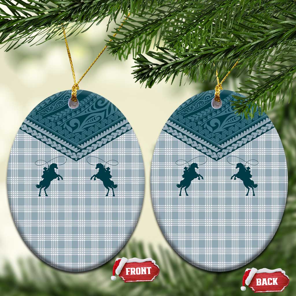Aloha Hawaii Cowboys Paniolo Ceramic Ornament Teal Palaka - Polynesian Pride