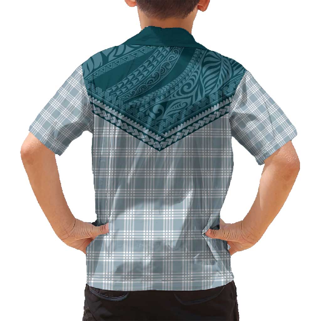 Aloha Hawaii Cowboys Paniolo Family Matching Long Sleeve Bodycon Dress and Hawaiian Shirt Teal Palaka - Polynesian Pride