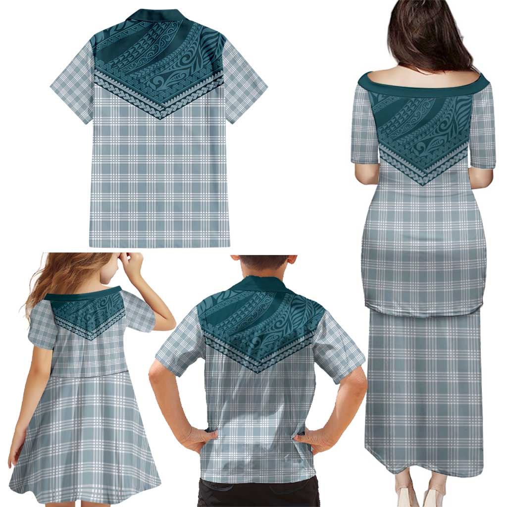 Aloha Hawaii Cowboys Paniolo Family Matching Puletasi and Hawaiian Shirt Teal Palaka - Polynesian Pride