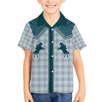Aloha Hawaii Cowboys Paniolo Family Matching Puletasi and Hawaiian Shirt Teal Palaka - Polynesian Pride