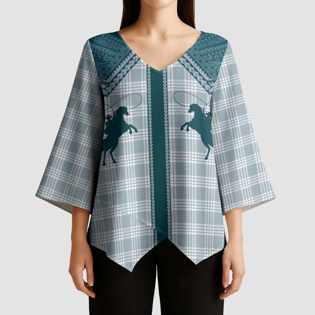 Aloha Hawaii Cowboys Paniolo Kimono Sleeve Blouse Teal Palaka - Polynesian Pride