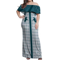 Aloha Hawaii Cowboys Paniolo Off Shoulder Maxi Dress Teal Palaka - Polynesian Pride