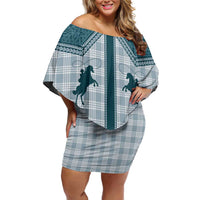 Aloha Hawaii Cowboys Paniolo Off Shoulder Short Dress Teal Palaka - Polynesian Pride