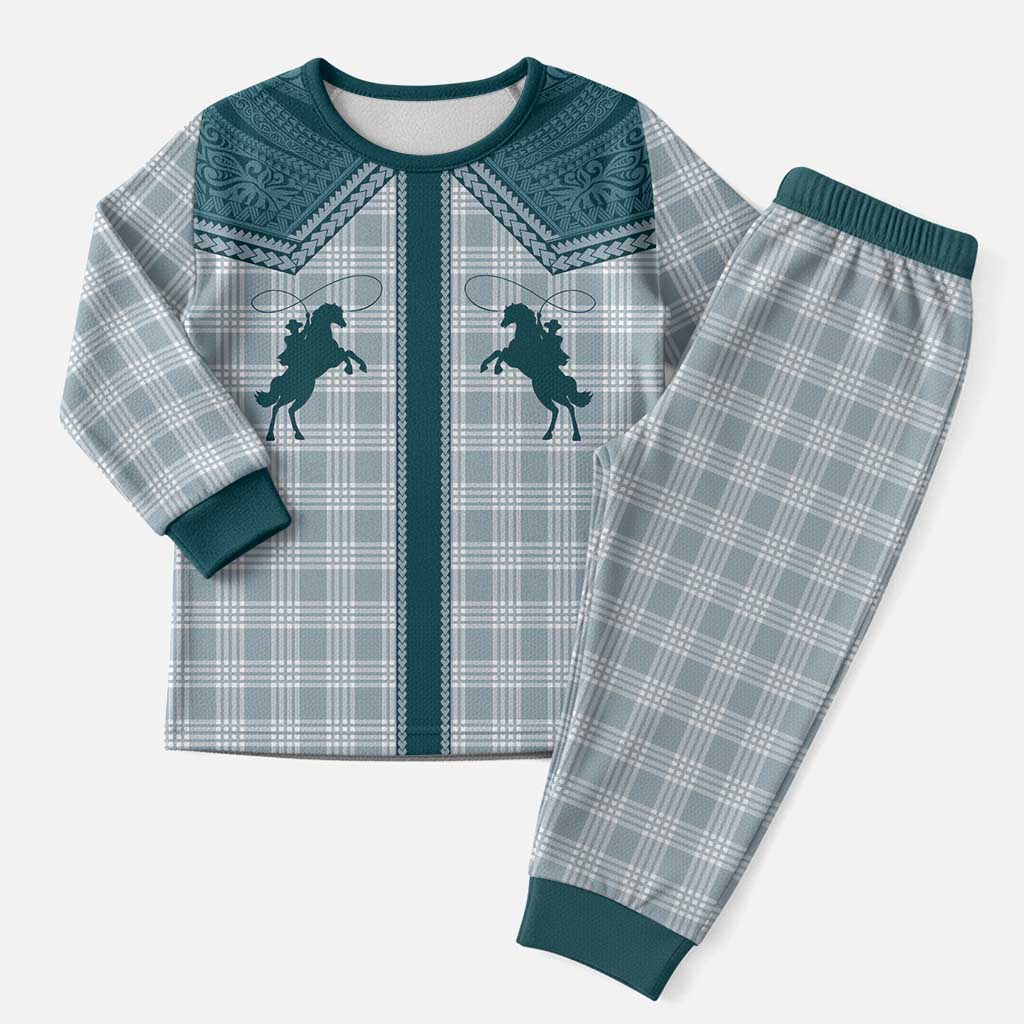 Aloha Hawaii Cowboys Paniolo Christmas Pajama Set Teal Palaka - Polynesian Pride