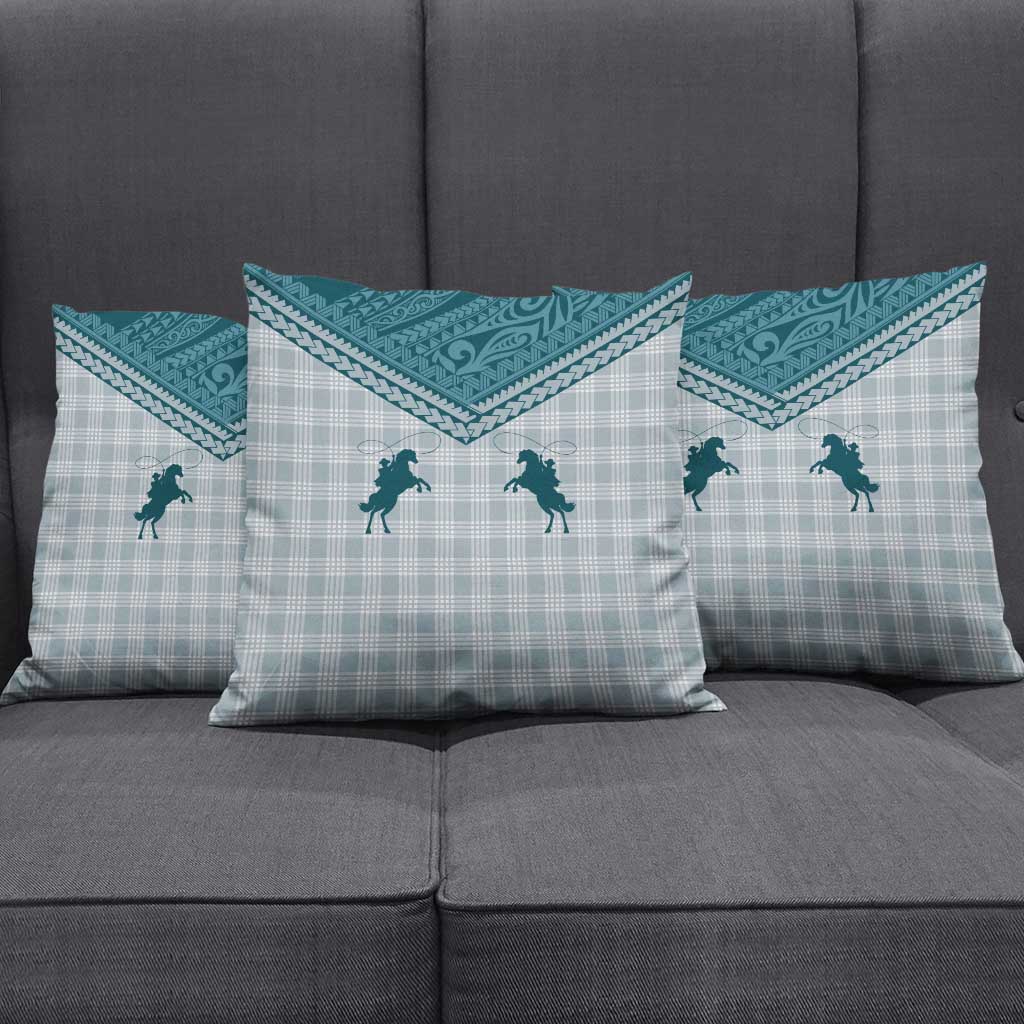 Aloha Hawaii Cowboys Paniolo Pillow Cover Teal Palaka - Polynesian Pride