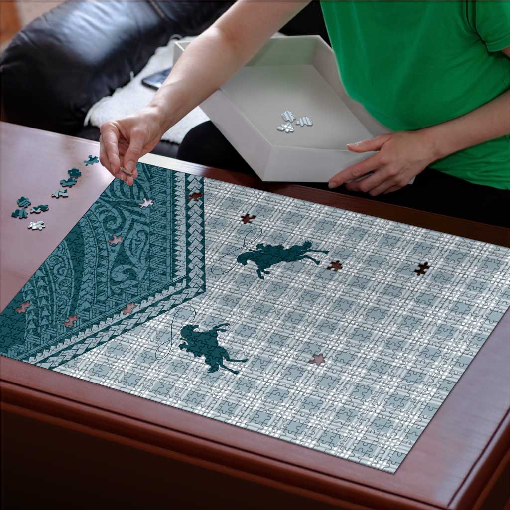 Aloha Hawaii Cowboys Paniolo Puzzle Teal Palaka - Polynesian Pride