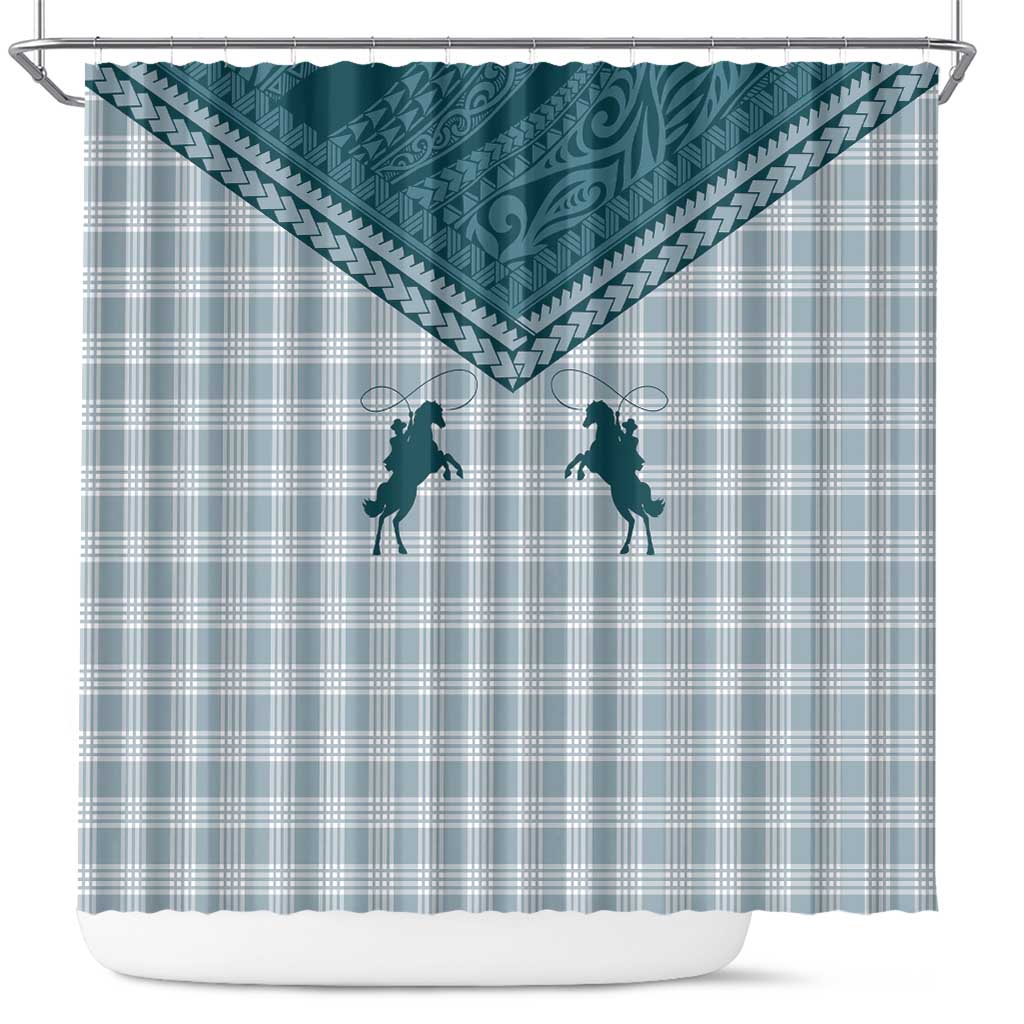 Aloha Hawaii Cowboys Paniolo Shower Curtain Teal Palaka - Polynesian Pride