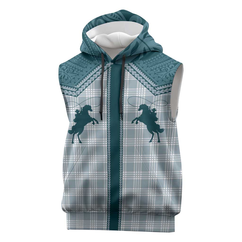 Aloha Hawaii Cowboys Paniolo Sleeveless Hoodie Teal Palaka - Polynesian Pride